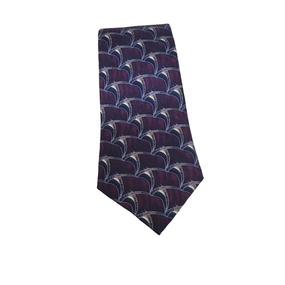 JZ Richards Men Burgundy Purple Geometric Fan Silk Necktie Hand Made in USA